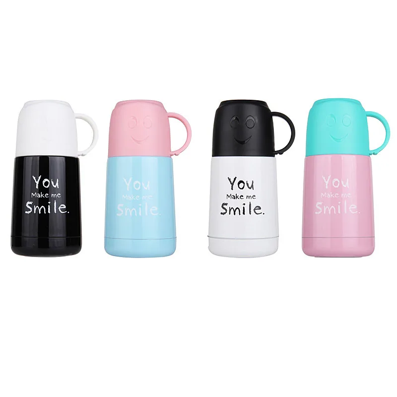 210ml stainless steel thermos cup Cute smiling face Vacuum flask for children tea Mini Thermal mug with handle Hot sale online | Дом и сад