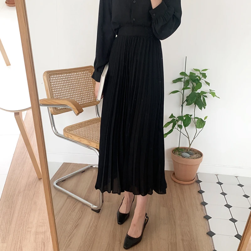High Waist Skirts Hot Sales Women Temperament Lady Korea Japan Design Style Date Work All-Match Pleated Skirt Black 1076