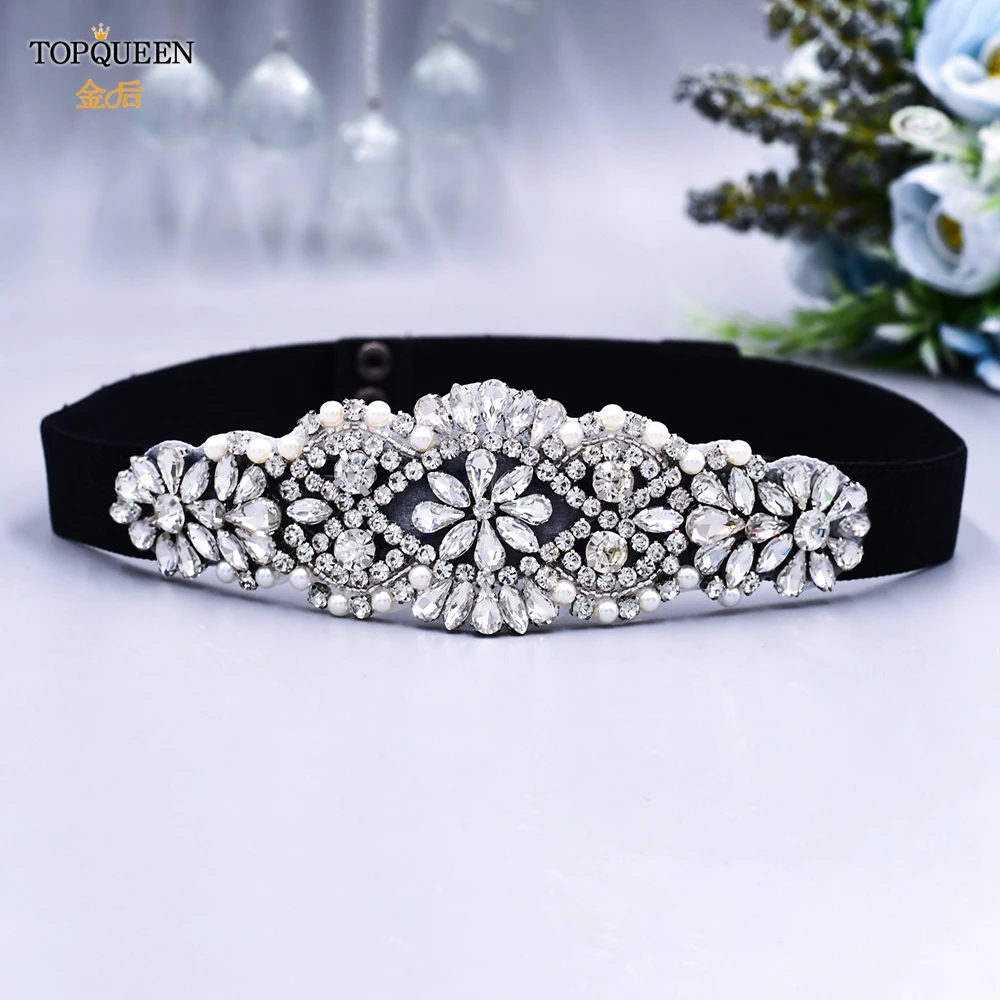 TOPQUEEN S01-E Fashion Floral Rhinestone Buckle Women's Elastic Waist Cinch Belt for Dress Formal Dress Belt Evening Party Band TOPQUEEN S01-E Fashion Floral Rhinestone Buckle Women's Elastic Waist Cinch Belt for Dress Formal Dress Belt Evening Party Band