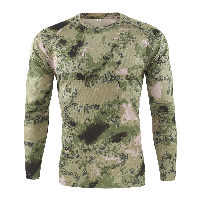 Новая Осенняя Весенняя Мужская Спортивная тактическая камуфляжная футболка с длинным рукавом, дышащая быстросохнущая Военная армейская охотничья футболка