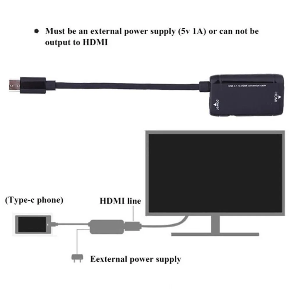 1 шт. профессиональный черный USB-C type C к HDMI адаптер USB 3,1 ТВ кабель адаптер конвертер для MHL Android телефон планшет