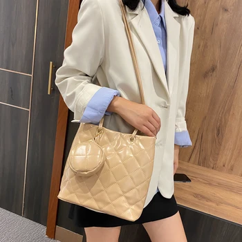 

Fashion Thread Rhombus Women's Bucket Bag 2020 Winter Casual Crossbody Messenger Shoulder Bags Female Solid Handbag Lady PU Tote