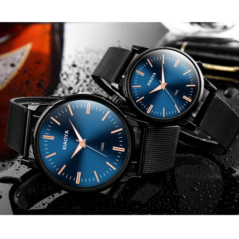 Роскошные брендовые уникальные дизайнерские часы для пары, водонепроницаемые кварцевые наручные часы из нержавеющей стали с сеткой, парные часы