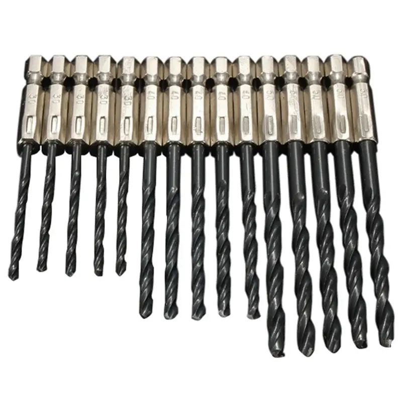 

15pcs/Set 3-5mm High-Speed Steel Twisted Spiral Drilling Bit Hex Shank Hand And Power Tool Accessories
