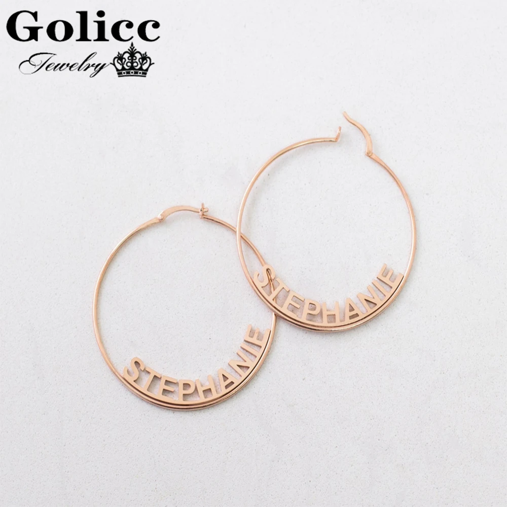 

Golicc Custom Name Hoops Large Hoop Earrings in Sterling Silver Gold and Rose Gold Name Earrings Personalized Gift for Her