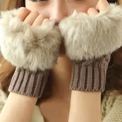 Модные осенние и зимние теплые перчатки женские перчатки с половинными пальцами плюшевые толстые вязаные перчатки открытые перчатки с
