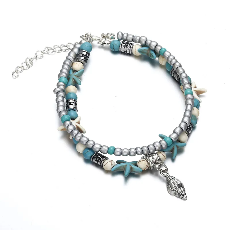 Винтажный бисер Морская звезда ножные браслеты с черепахой для женщин многослойный ножной браслет ручной работы богемные ювелирные изделия NE77
