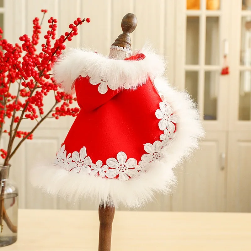 

French Bulldog Dog Clothes Warm Coat Winter Red Cloak For New Year Pug Bichon Chiwawa Christmas Puppy Pet Clothing Coats&Jackets