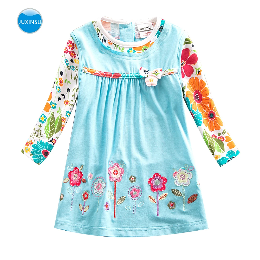 

JUXINSU Cotton Girls Flower Long Sleeve Dresses Embroidery Autumn Winter Casual Clothing for Girl Dress 1-6 Years