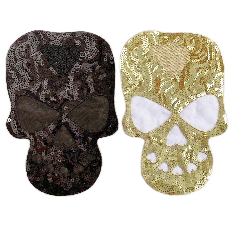 

Sequins Skull badge Embroidery Patch Clothing Accessories Wholesale Patches Sewing Supplies Iron on Patches for Clothing