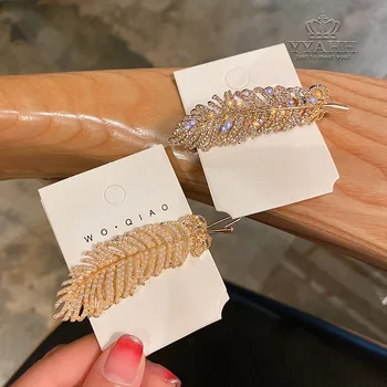 

Retro Pearl Hairpin Bangs Edge Clip Fashion Side Feather Hairpin French Simple Headdress