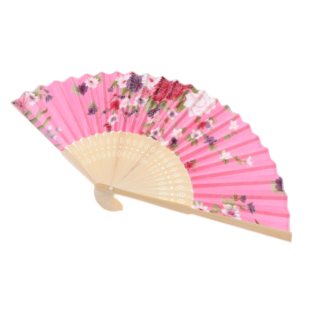 8.27inch(21cm) Sakura Floral Folding Hand Fan Vintage Handheld Silk Folding Fan for Wedding Dancing Party