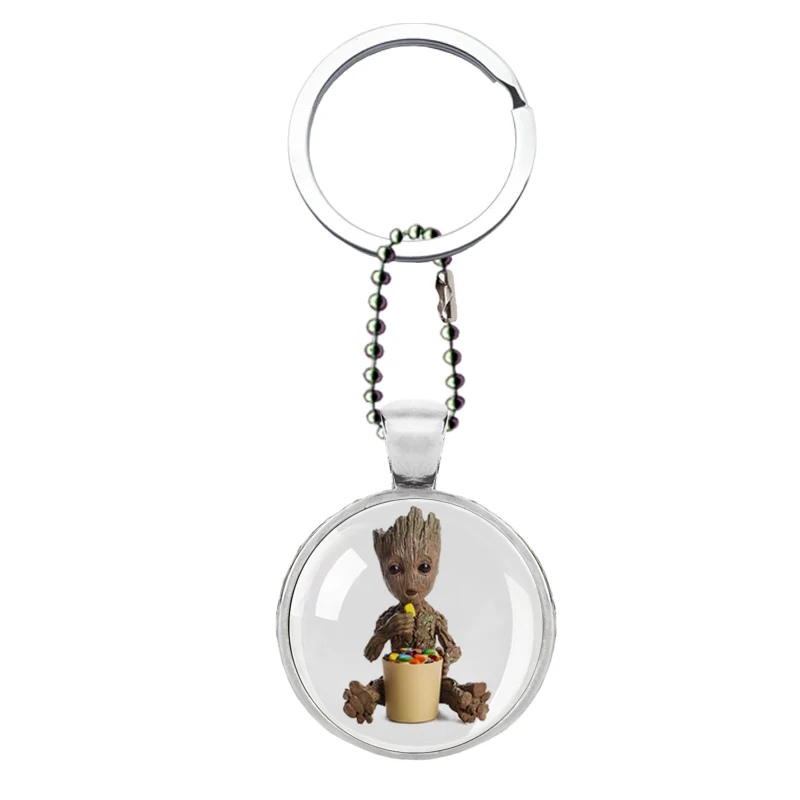 

Baby Groot Guardian of the Galaxy Key Chains Key Rings Glass Groot Keychain Keyring Flower Pot Avengers 3 Action Figure Ornament