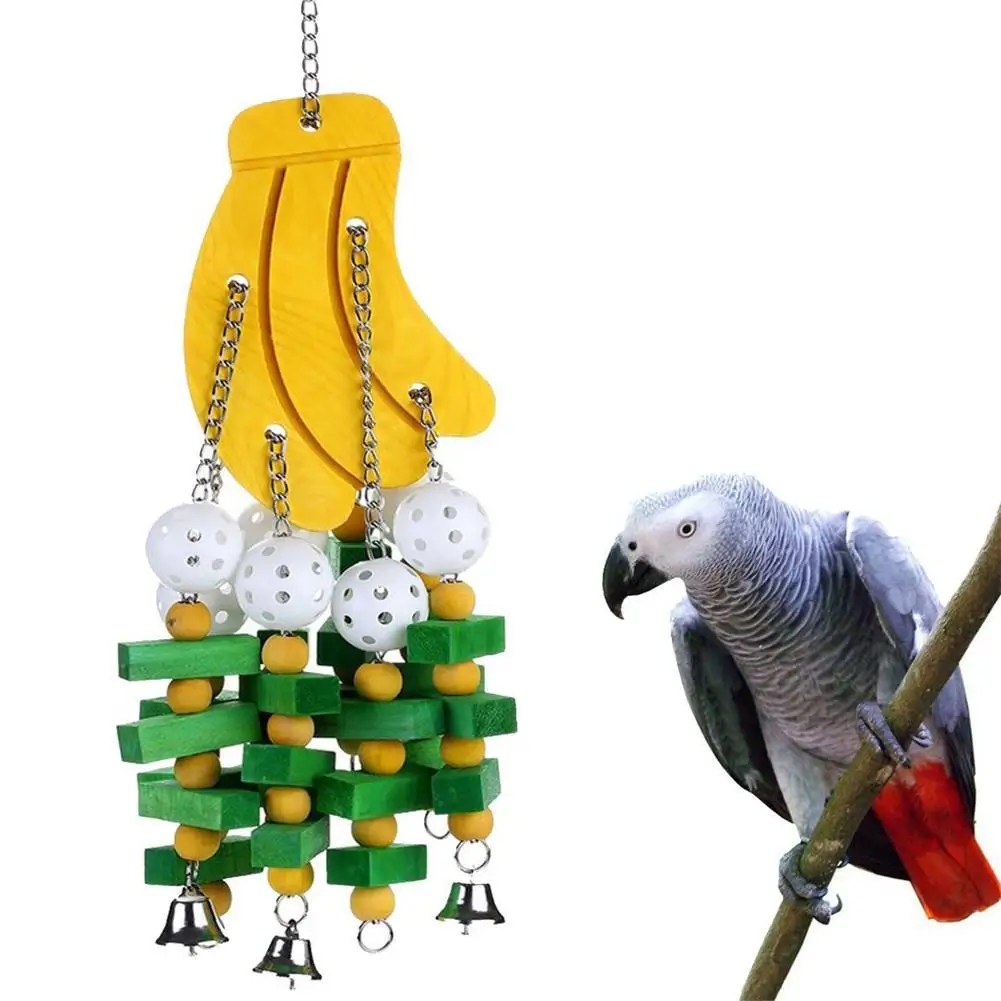 

New Parrot Chew Toy String Banana Design Wooden Block String For Macaws Cockatoos African Grey Other Parrots Birds