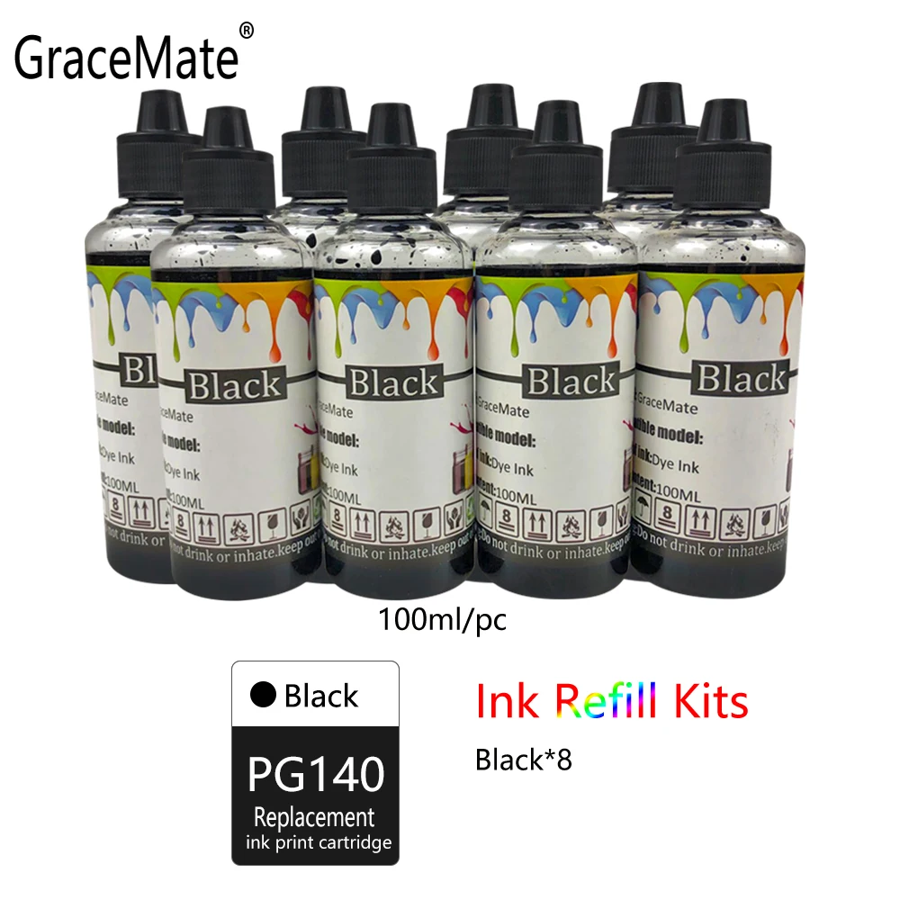 GraceMate PG140 CL141 принтер чернил заправка чернил Бутылка Замена для Canon для Pixma MG2580 MG2400 MG2500 IP2880 MG3610 принтер - Цвет: 8 Black