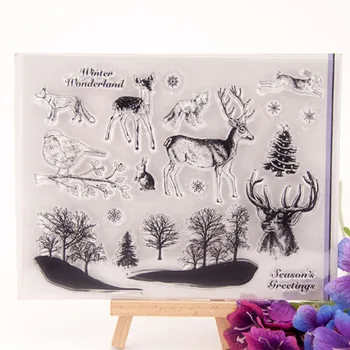 

Forest Animals Transparent Stamp ElK Merry Christmas Seal Clear Silicone Stamp DIY Scrapbooking Photo Album Decortion