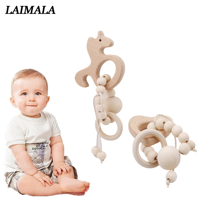 Детские деревянные Прорезыватели для зубов вязаные крючком бусины погремушки
