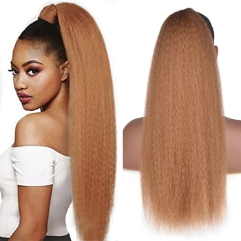 

YOUR BEAUTY 55CM Long Kinky Straight Wave Ponytail Extension Synthetic Drawstring Ponytail Clip in Hair Extensions for Women