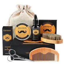 6 шт./компл. Для мужчин борода комплект инструмент для укладки волос полностью натуральный масло для бороды гребень увлажняющий воск для укладки волос Ножницы Уход за бородой комплект