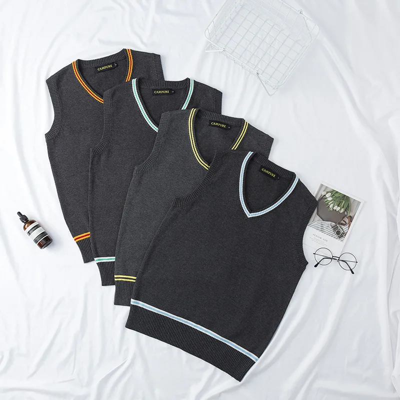 Sleeveless Sweater Vest School Uniforms V-neck Knitted Vest Japanese School Uniform for British School Boys And Girls Students