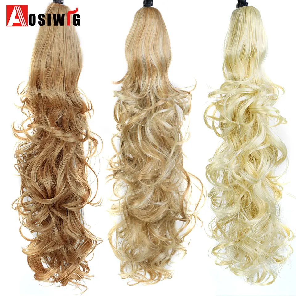 AOSIWIG 24 дюйма длинные волнистые волосы коготь хвост Синтетический термостойкий парик, прикрепляющиеся к волосам хвост шиньон парик, заколки, заколки для волос, трессы для Для женщин Hairst