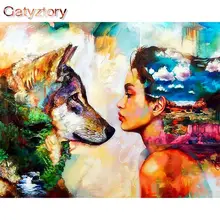 

GATYZTORY DIY Oil Painting By Numbers Wolf and Women Paint By Numbers On Canvas Abstract Figure Frameless Home Decor
