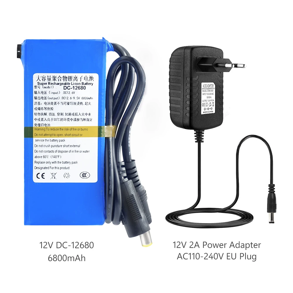 12v Высокая емкость 6800 Mah аккумулятор 6.8Ah 12680 перезаряжаемый комплект литий-ионный батарей DC 12,6 V CCTV Cam монитор+ 1A зарядное устройство