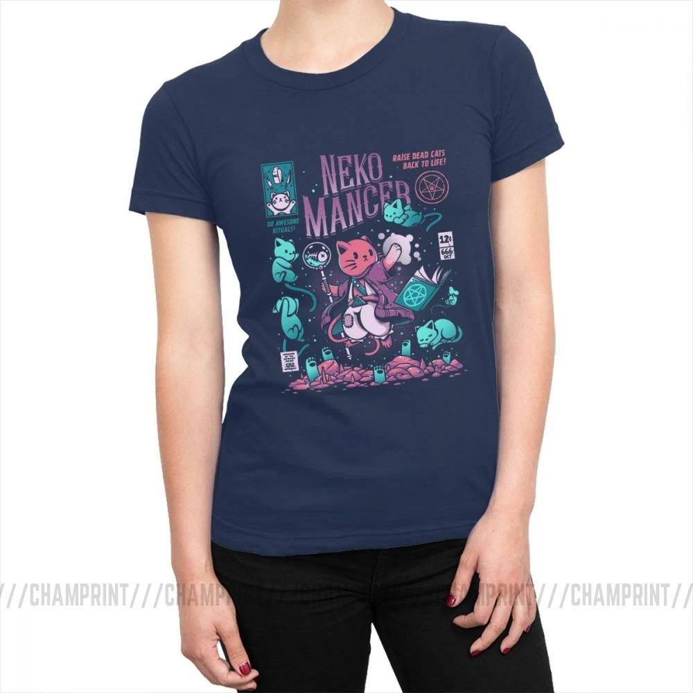 Neko Mancer эстетика vaporwave тройники, топ, сатантик, Готическая ведьма, женская футболка, Harajuku футболки, одежда для женщин - Цвет: Тёмно-синий