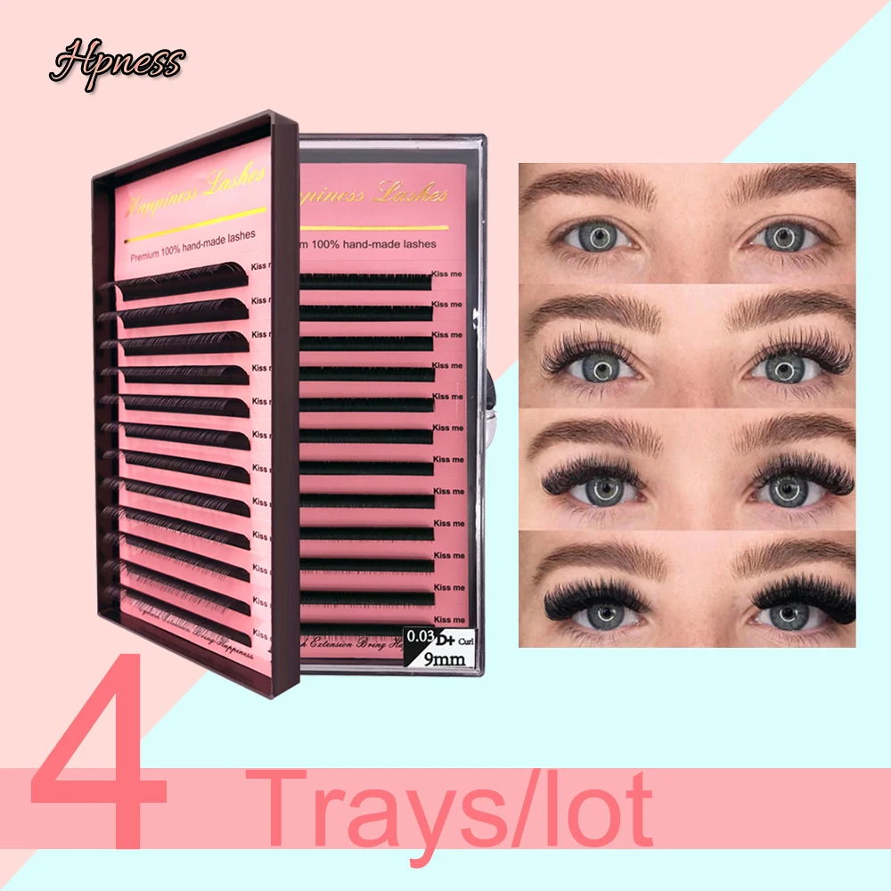 

Eyelash Extension 4 Trays/Lot Premium Soft Natual Silk Calssic Mink 3D Individual Single Length Mix Length 100% Hand-Made