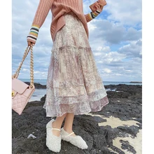 MISHOW осенне-зимняя юбка с цветочным принтом женская Повседневная Милая плиссированная юбка с высокой талией MX19D1888