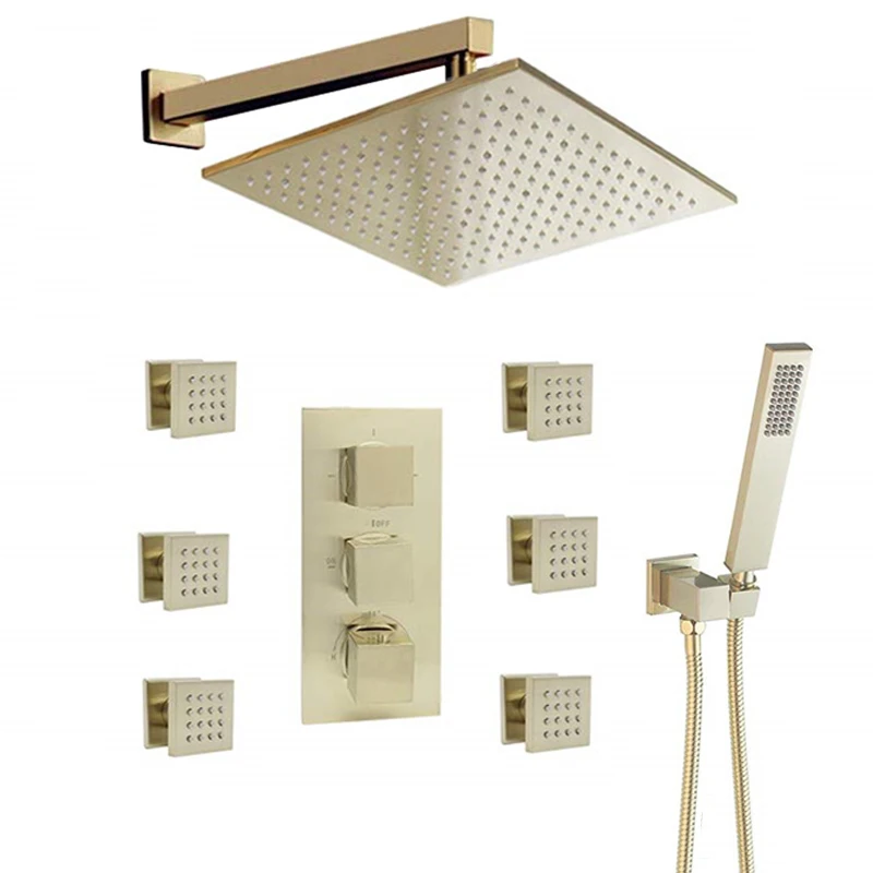 Wall Mounted 12 Inch Hongdec ванная комната Роскошные латунь матовый золотой термостатический светодиодный потолочный 16 дюймов Душевая система - Цвет: Wall Mounted 12 Inch