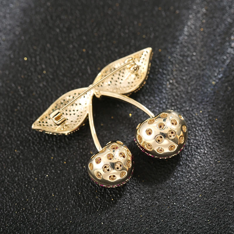 Великолепный красный зеленый циркон Вишня Броши для женщин Фрукты Стразы