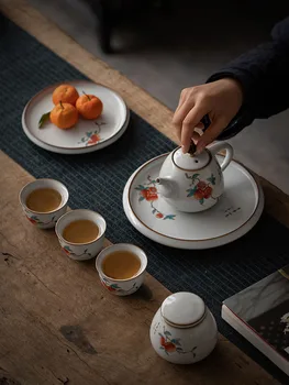 

Chinese Style Handmade Kung Fu Tea Set Handpainted Teapot Teacup Gaiwan Tea Candy and Fair Cup High Quality Ru Kiln Teaware