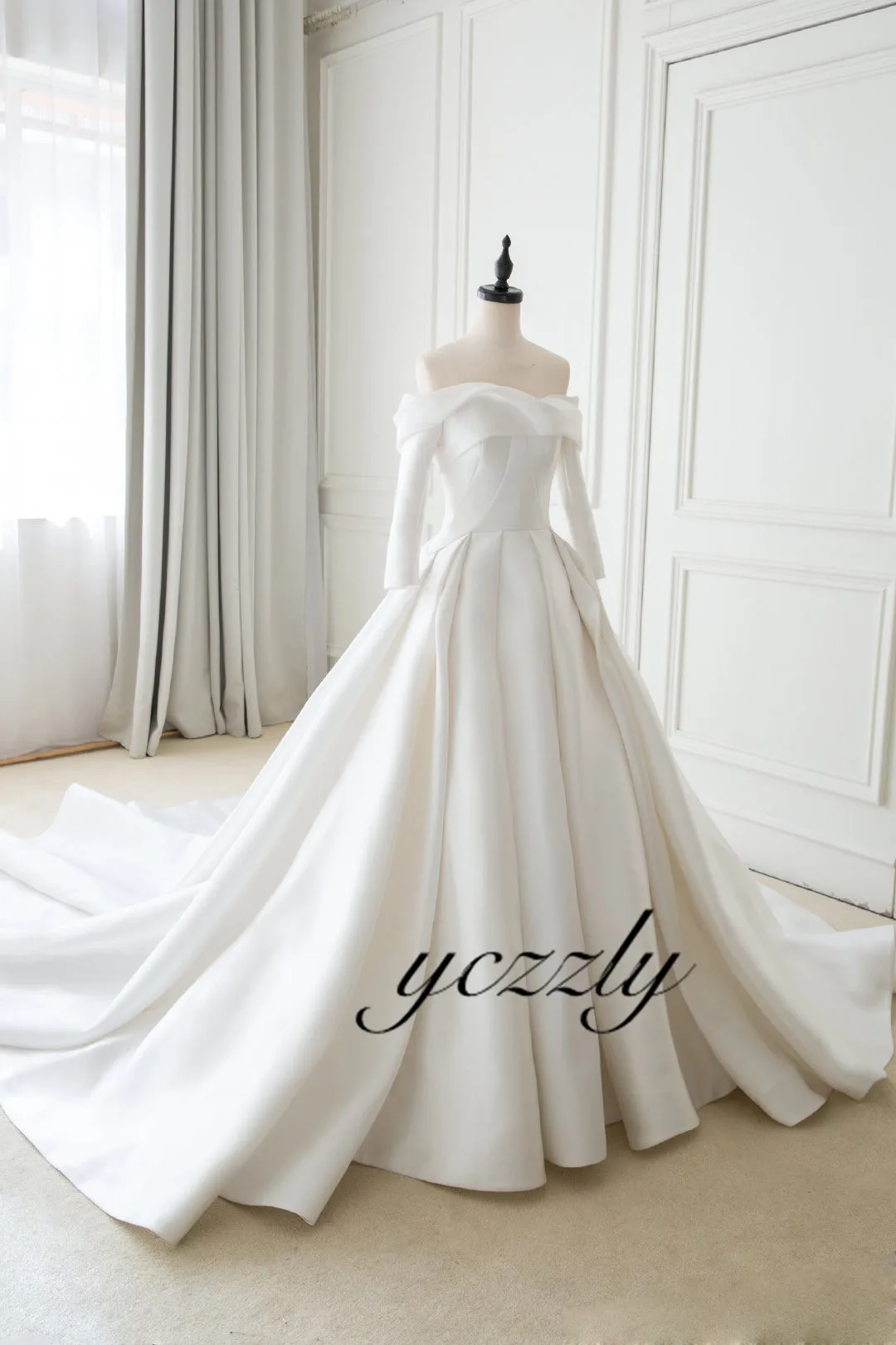 Vestidos De Novia Sirena/Винтажные Свадебные платья с длинными рукавами и открытыми плечами ТРАПЕЦИЕВИДНОЕ Королевское мягкое атласное свадебное платье Abiti Da Sposa