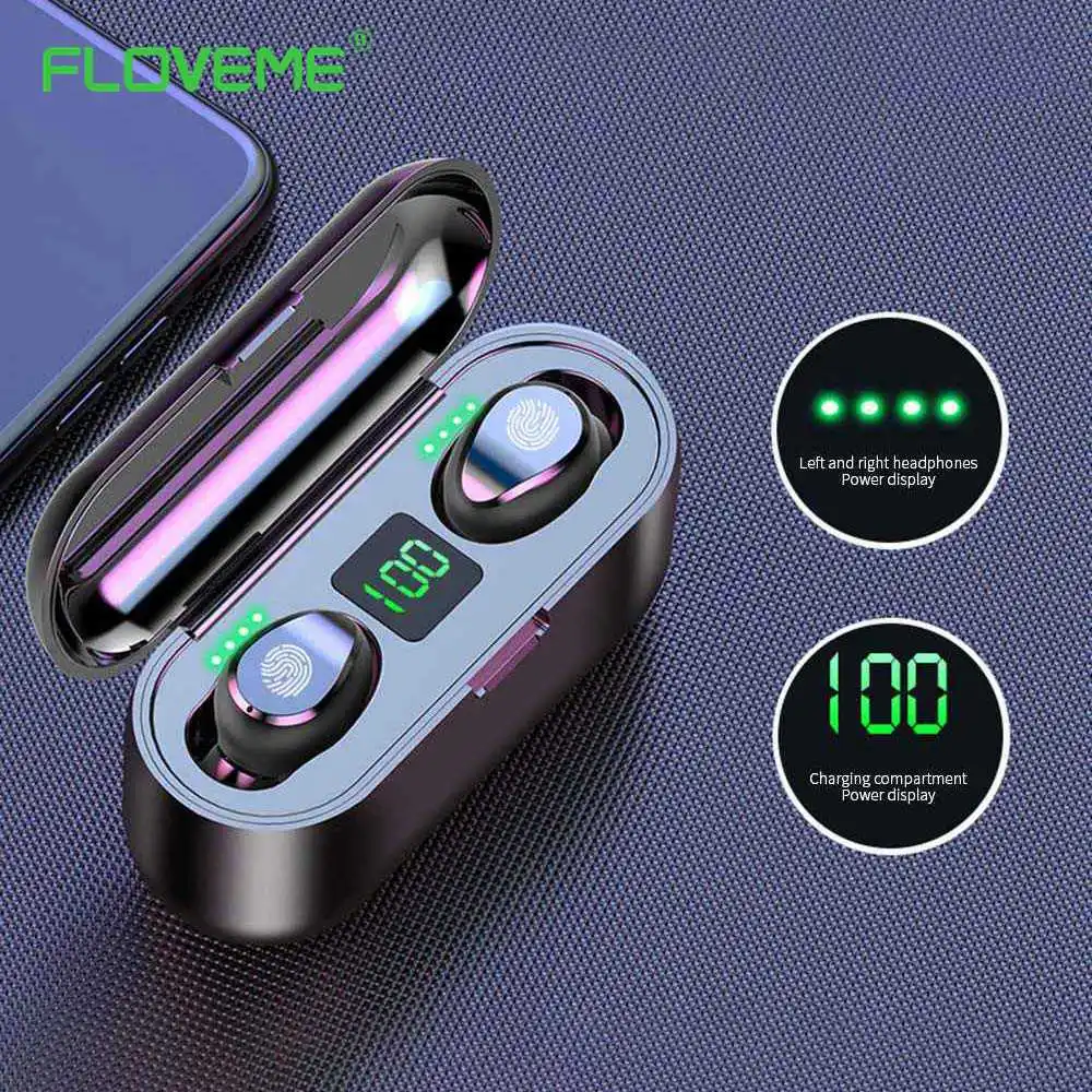 Floveme беспроводной Bluetooth V5.0 наушники светодиодный дисплей TWS 2200 мАч отпечатков