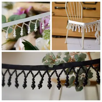 

2meter/lot White Silk Tassel Fringe Trim Pearl Beaded Lace Ribbon Lace Trim Embroidery Lace Fabric Sewing Lace Materials Tassels