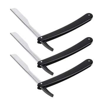 

6pcs Safe Manual Beard Shaver Men Barber Razor Hair Salon Shaver Hair Shaving Tool Eyebrow Razor Holder (Black, Without Cutting