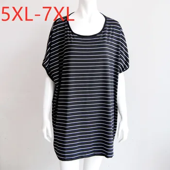 

New 2020 summer ladies plus size tops for women large batwing sleeve loose elastic black stripe O neck long T-shirt 5XL 6XL 7XL