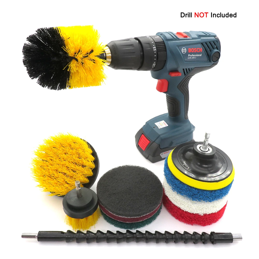 

Drill Brush Kit Attachment Set Power Sponge Scrubber Extend Long Attachment for Bathroom,Sinks,Kitchen & Automoblie( 11 Piece )