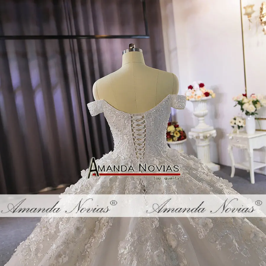 Abiti da sposa невесты платье с открытыми плечами Полный Бисероплетение Свадебное платье полный кружева