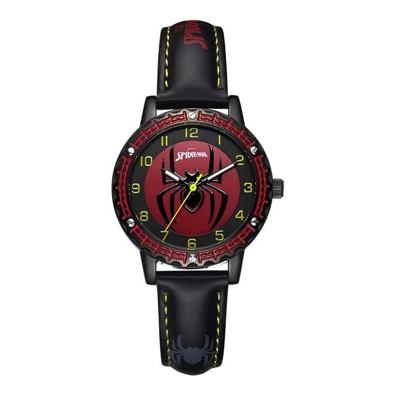 Марвел, Мстители, паук-мужчины супер герой детство мечта детей Япония кварцевые часы PU Группа водонепроницаемые часы ребенок подарок крутые часы - Цвет: Черный