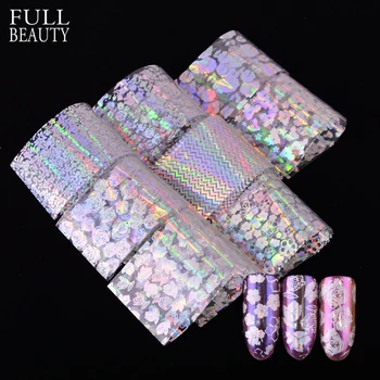 

Full Beauty 8pcs/set Transparent Colorful Paper Nail Foils Rose Stripe Flower DIY Laser Glitter Nail Adhesive Sticker CH141
