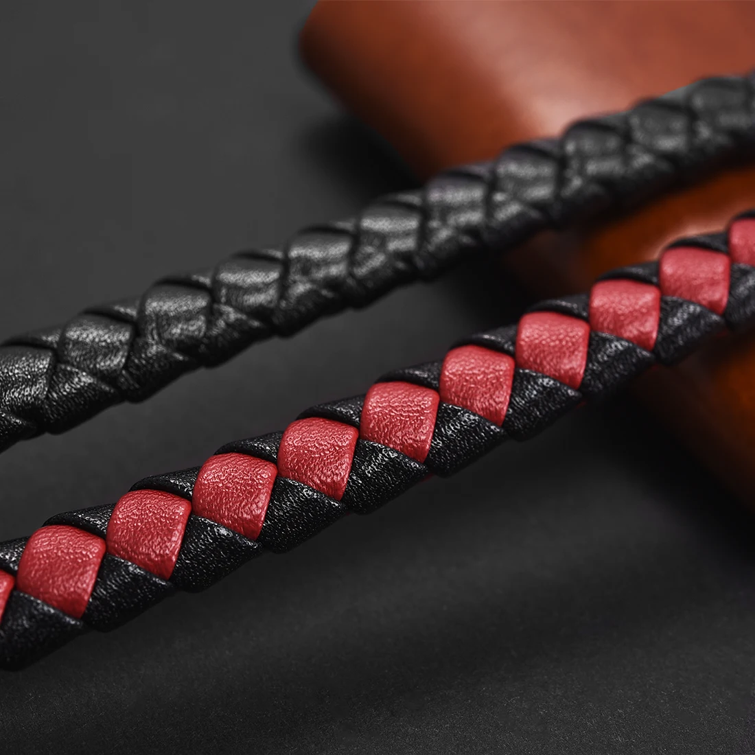 

1m Black Red Braided Genuine 14mm Width Flat Rope Microfiber Leather Cord For DIY Handmade Bracelet Jewelry Making Findings