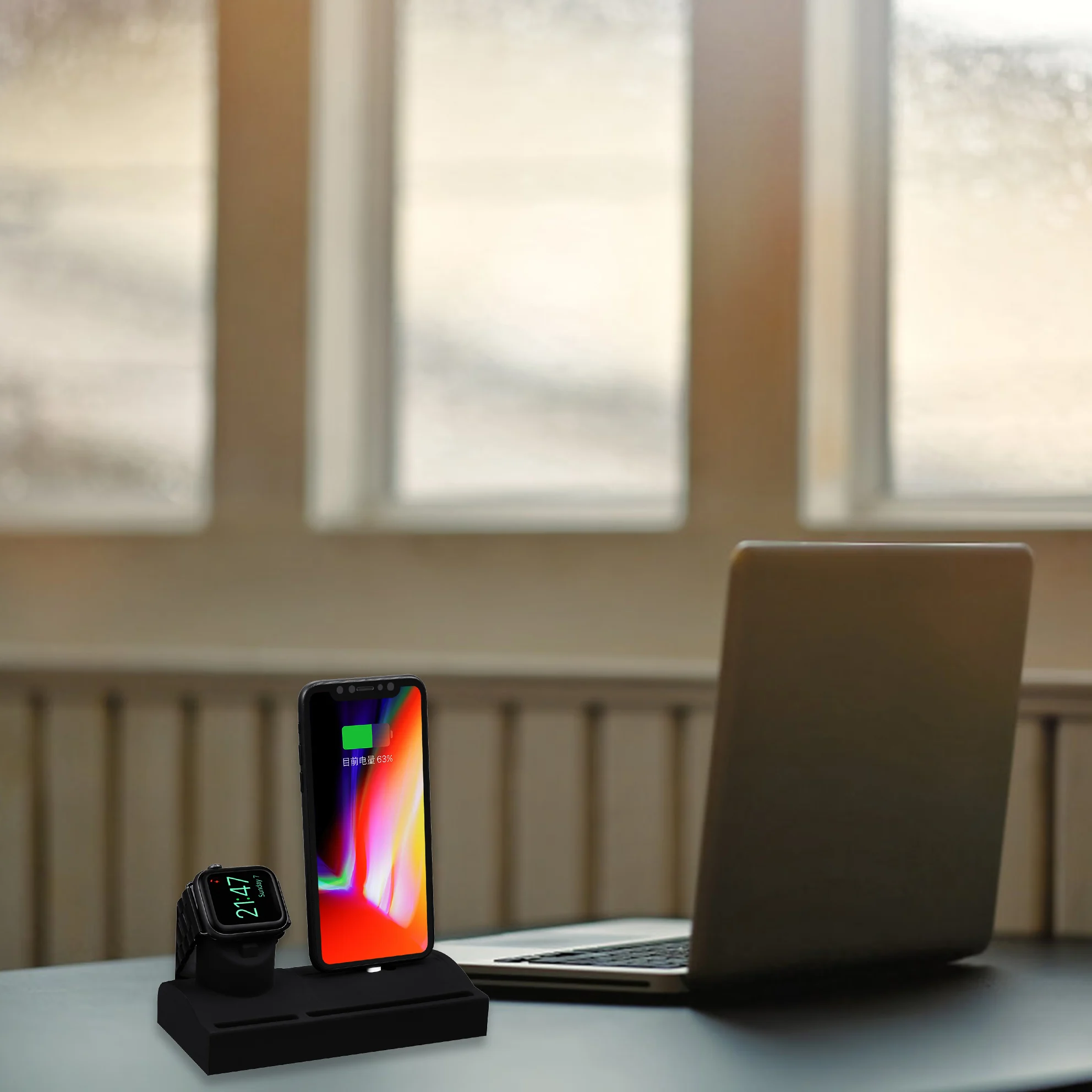 2 в 1 Силиконовая Подставка для зарядки совместим с iPhone 11/iPhone 11 Pro/X Max/XR/iPhone X/8/8 Plus/Apple Watch Series