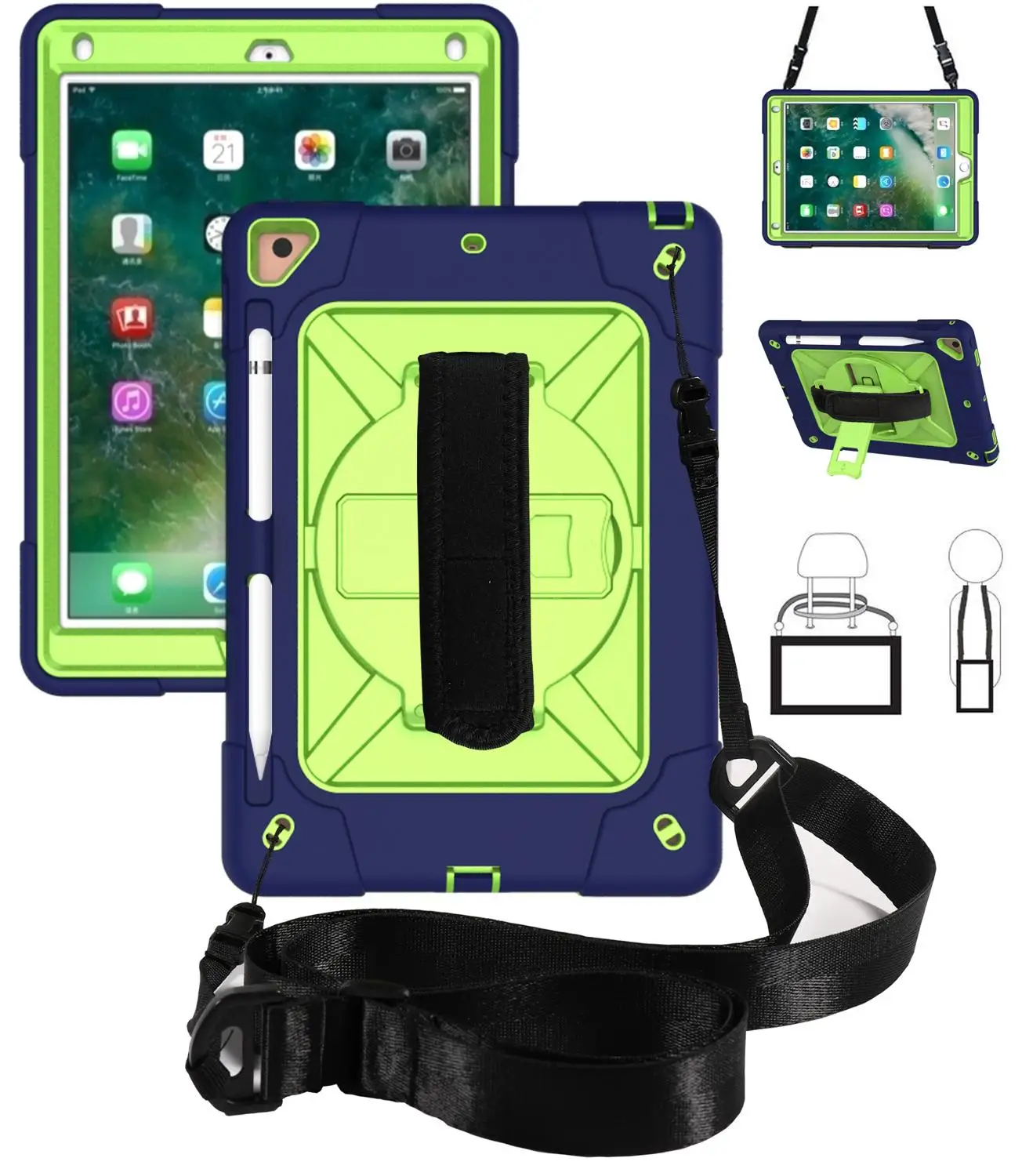 

For Apple iPad 9.7 " 2017/2018 for iPad 6 /Air2 Silicon Tablet Case Shockproof Kids Safe Silicon Hybrid Stand Cover for iPad Pro