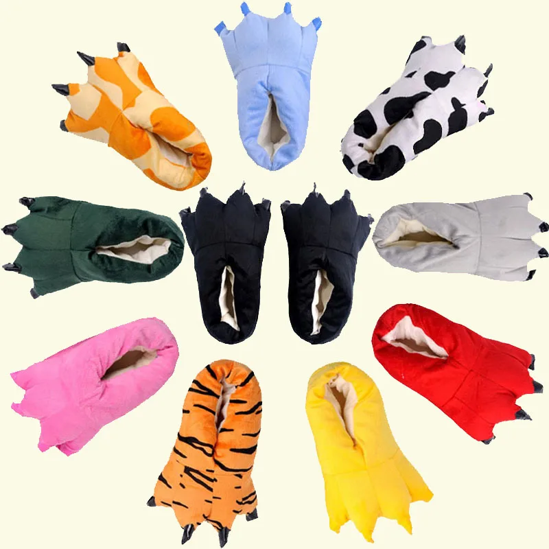 

Cheap Soft Paw Unisex Slippers Cartoon Character Animal Cosplay Monster Claws Slippers Plush Winter Warm Home Indoor Slipper Sho