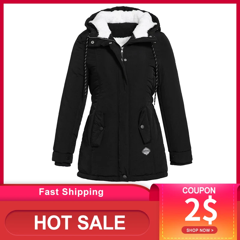 

Parkas Women Winter Coat Cotton Outerwear Fashion Elastic Waist Zipper Pocket Hooded Drawstring Overcoats Autumn Clothes