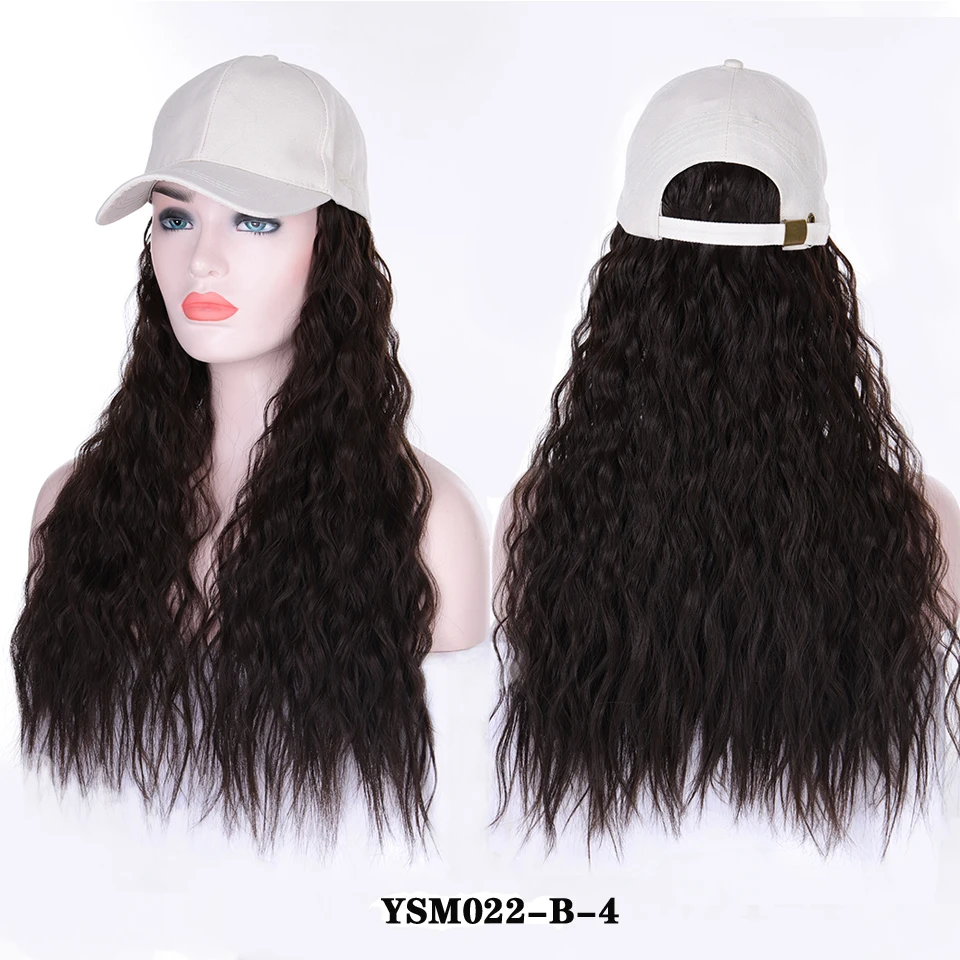 Модные вечерние парики длинные вьющиеся/прямые парики с бейсбольной кепкой эластичные вязаные шляпы парики синтетические натуральные волосы для женщин BUQI - Цвет: 4