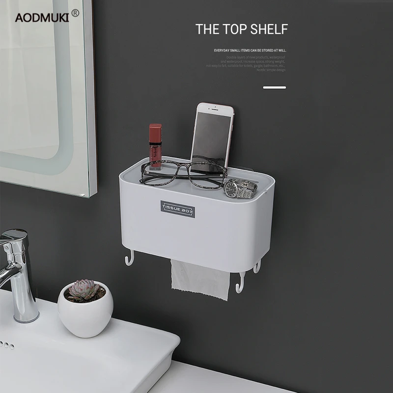 

Waterproof Storage Toilet Paper Holder Shelf With hook Wall Mount Tissue Toilet Paper Tray Roll Paper Tube Bathroom accessories