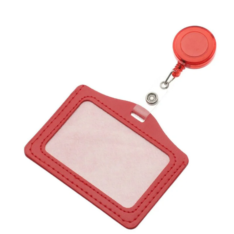 Soporte de tarjeta de identificación de PU de estilo Horizontal con logotipo retráctil, carrete de insignia, Clip de soporte de tarjetas credenciales, suministros escolares de oficina